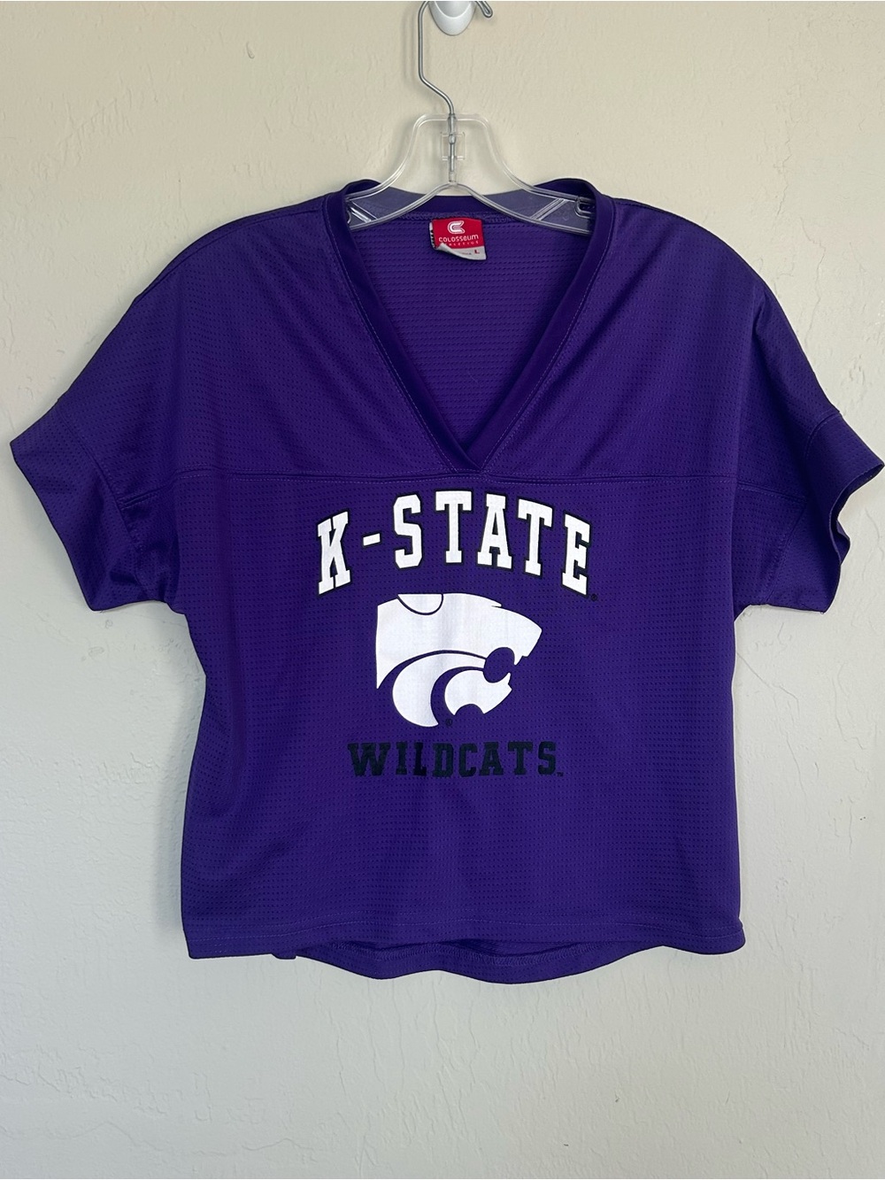 purple Kansas State Wildcats jersey Colosseum V Neck Size Large (1789)